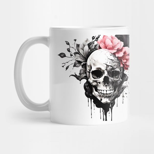 Flowery Skull Ink Dripping Effect by PrintSoulDesigns